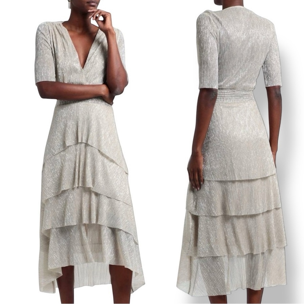 NWT! MAJE Ruffine Ruffle Stretch Lurex Dress Size 40FR/Medium
